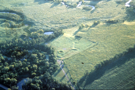 Menoken Indian Village Aerial view of grass and trees.