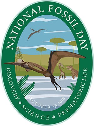 national fossil day 2018 oval artwork with pterosaur flying
