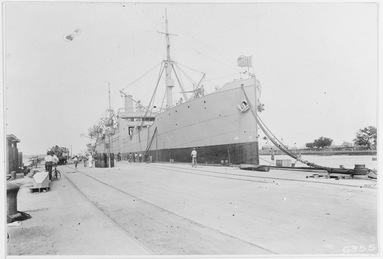 Conversion of the SS Liebenfels to the USS Houston finished. July 2, 1917 at the Charleston Navy Yard.