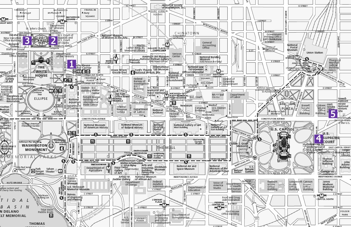 Map of DC with specific sites numbered