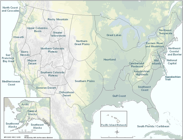 Map of the United States showing the vital signs networks