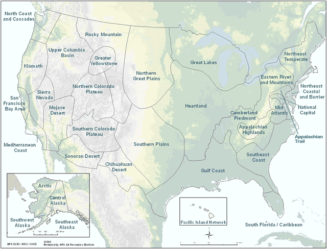 Map of the United States showing the NPS networks