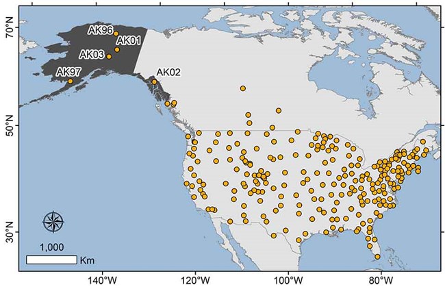 A map of air quality monitoring stations across the U.S.