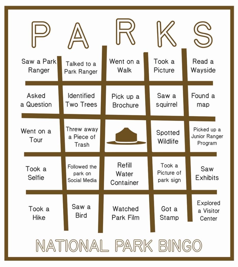 National Park Bingo Card with suggestions in squares