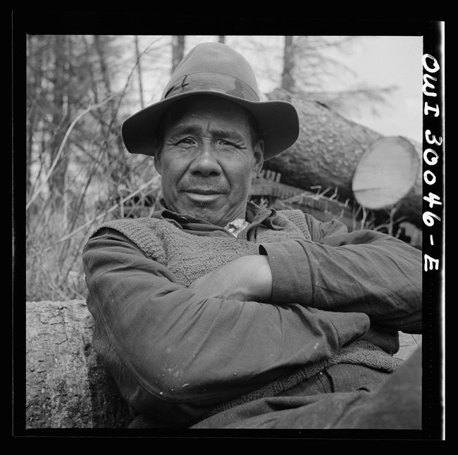 First Nations man working in the forests of Maine, 1940s. Library of Congress