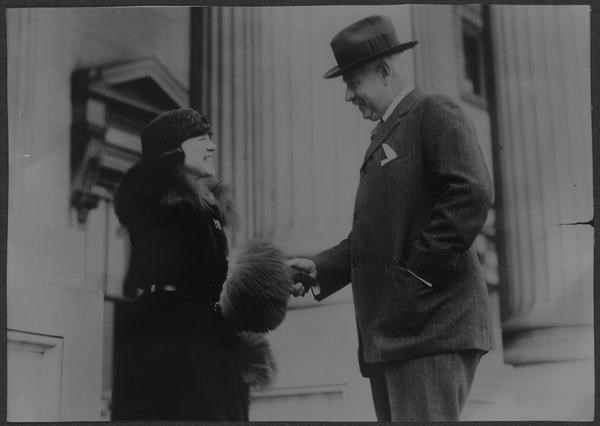Senator Joseph Freylinghuysen congratulates suffragist Betty Gram on New Jersey's ratification of the 19th Amendment, Feb. 1920. Library of Congress.