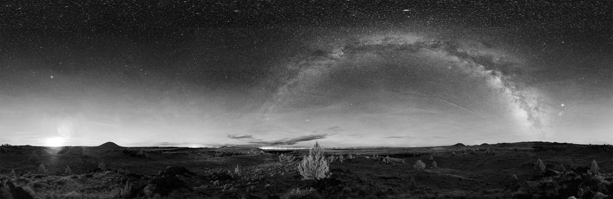 Panorama of the night sky in Lava Beds National Monument