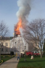 Old Capitol Building on fire White building on fire.