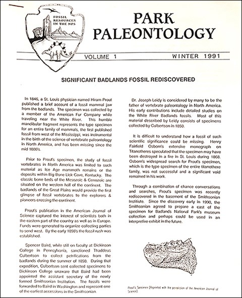park paleo newsletter historic cover winter 1991