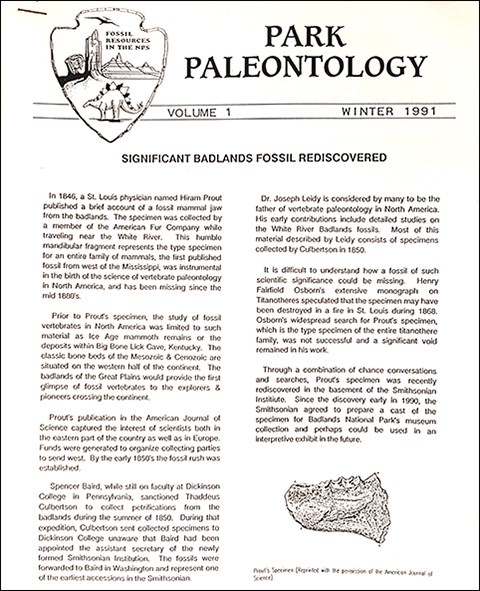 park paleo newsletter historic cover winter 1991