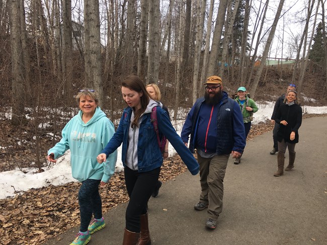 People walking in a park