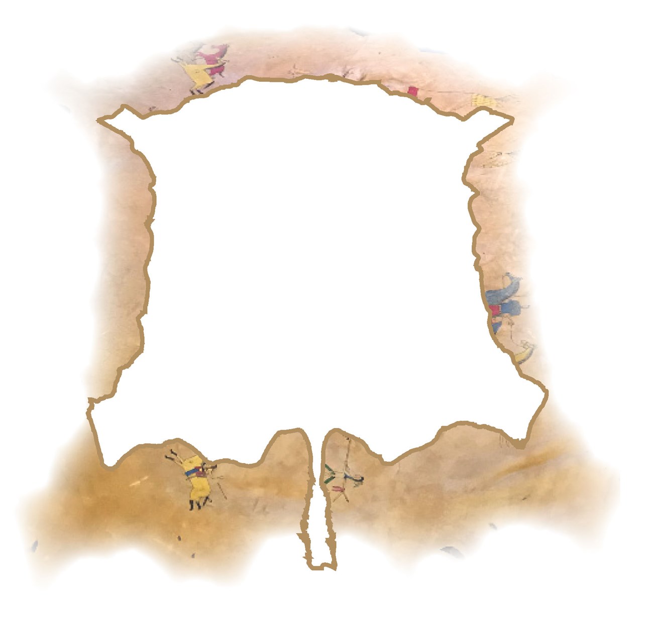Personal History Outline of a bison hide on top of faded image of painted bison hide.