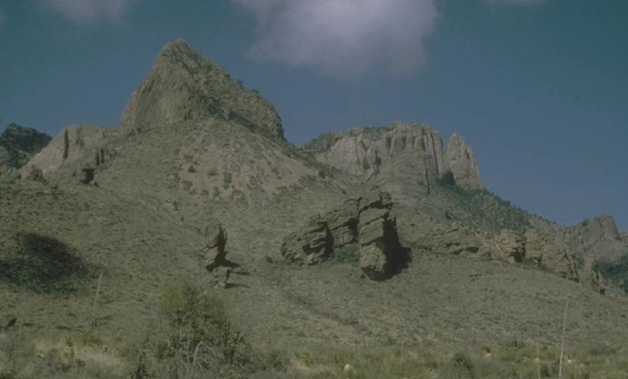 Photo 6.8 Big Bend view looking up at rock cap on mountains