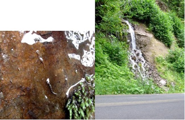 A cascading waterfall on a roadside