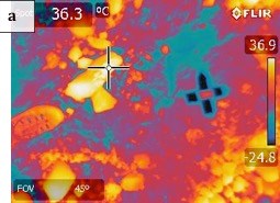 Moore2 An orange yellow and purple image showing the temperature of various objects in the image