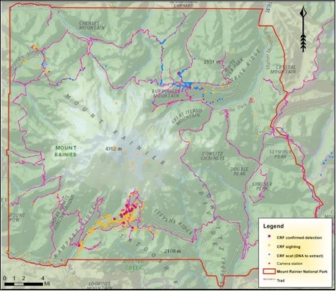 A map showing the distribution of cascade fox