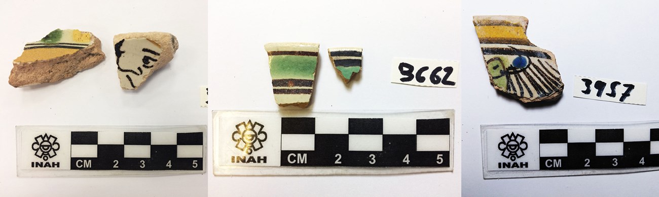 Yellow, green, and black glazed sherds