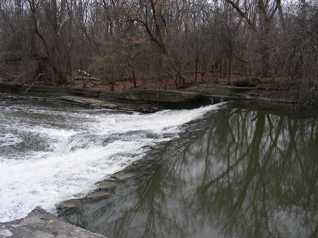 Rushing water of the present day Fair Lane dam.