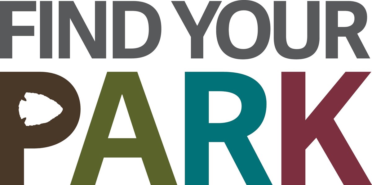 Find Your Park logo graphic Grey, green, blue, and pink text that reads: Find Your Park