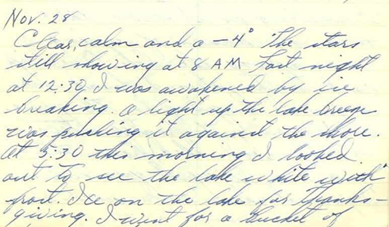 Proenneke Journal Entry November 28, 1968 Image of handwritten journal