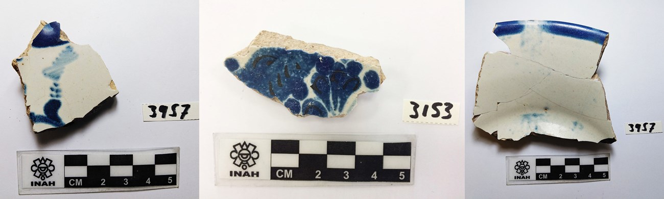 Blue and white glazed ceramic sherds