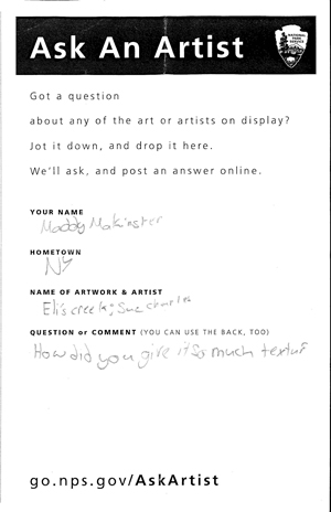 Ask An Artist form with a handwritten question
