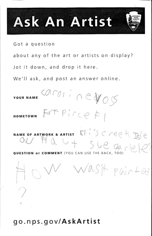 Ask An Artist form with a handwritten question