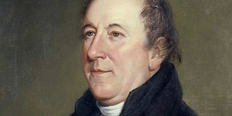 Detail, color portrait of Rufus King showing his face and neck. Detail, color portrait of Rufus King showing his face and neck.
