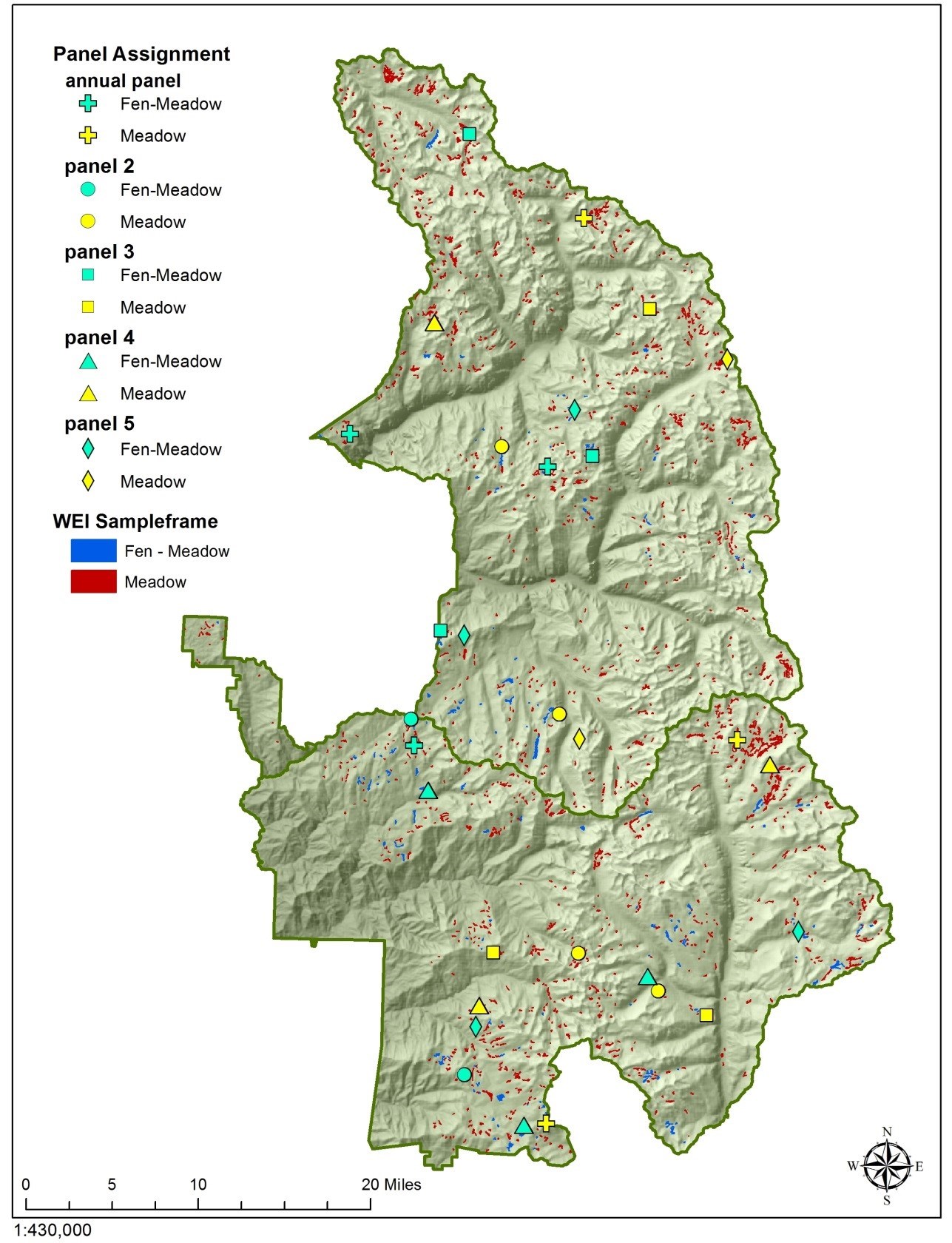 Map showing the distribution of fen-meadows and wet meadows and wetland monitoring sites in Sequoia and Kings Canyon National Parks