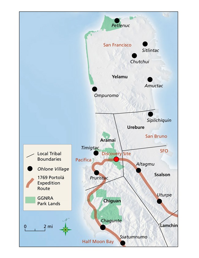 Map of Ohlone villages and tribes on the San Francisco Peninsula and the Portolá Expedition route. Map of Ohlone villages and tribes on the San Francisco Peninsula and the Portolá Expedition route.