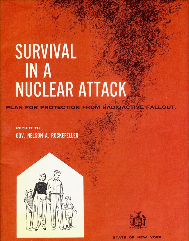 New York Civil Defense booklet 1960 cover Red cover of a civil defense report