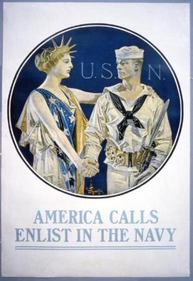 Cartoon of Liberty with WWI soldier