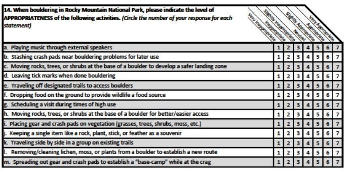 Sample Question from Survey