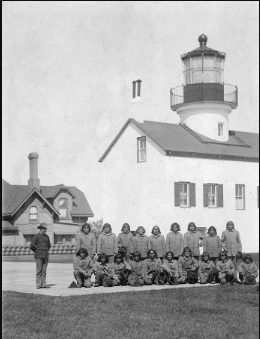 Hopi inmates near Alcatraz lighthouse
