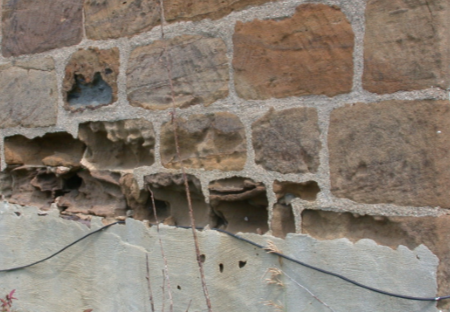 Honey-combing on the Stonehaus Stone with holes in it.