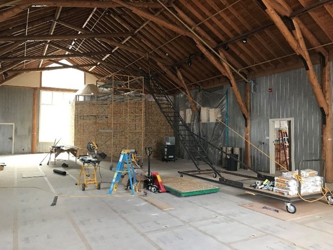 This is the Historic Sculptor's Studio at Mount Rushmore National Memorial where the Mount Rushmore model is protected by plywood during construction.