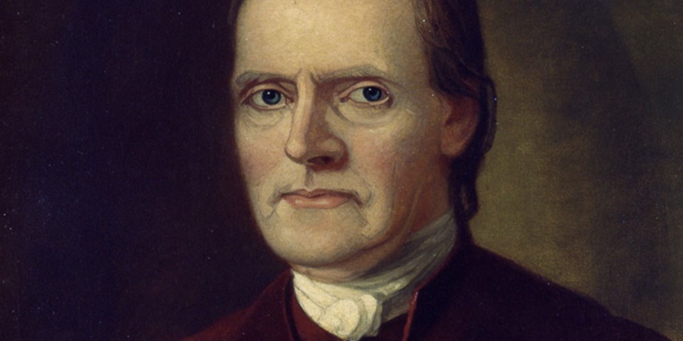 Detail, color portrait of Roger Sherman showing just his face.