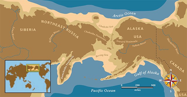 beringia map a map of beringia, a landmass connecting modern day siberia and alaska
