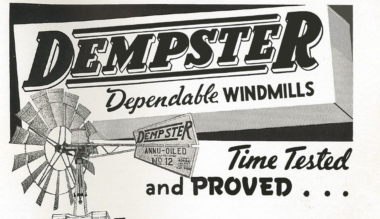 Advertisement for Windmill "Dempster Dependable Windmills Time Tested and Proved"