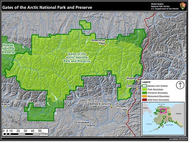 a map of gates of the arctic national park