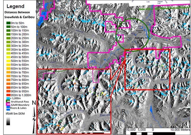 a map of gates of the arctic national park with circles and squares indicating caribou locations