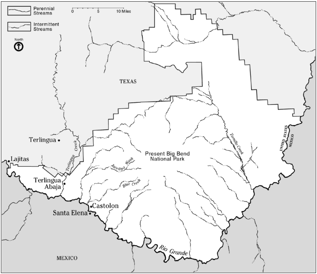 Map depicting rivers in Big Bend National Park