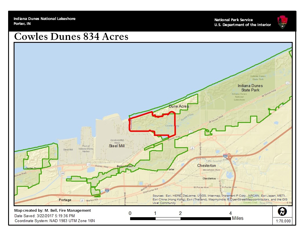 Map of Cowles Dune 834 Acre Burn Area Map of Cowles Dune 834 Acre Burn Area