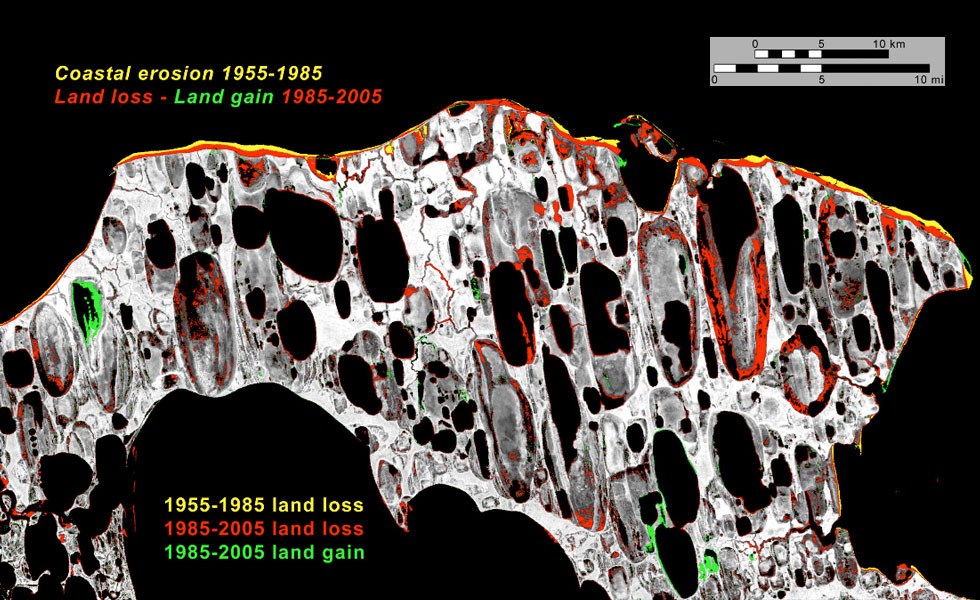 Storms_Effects_CC_SLR02 portion of alaska coast with erosional loss and depositional gain indicated