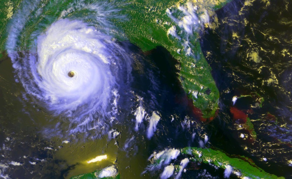 aerial view of hurricane approaching the gulf coast