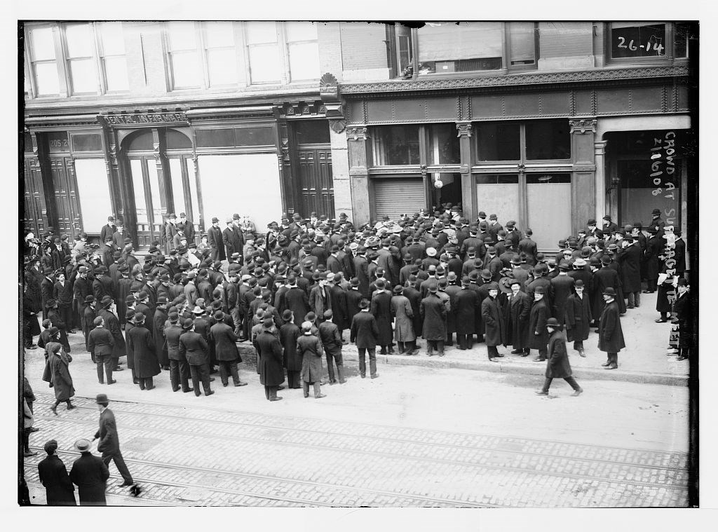 Crowd gathered at a corner suffrage meeting NYC. LOC