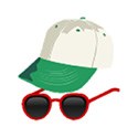 Sun Protection- Illustration of a hat and sunglasses Illustration of a hat and sunglasses