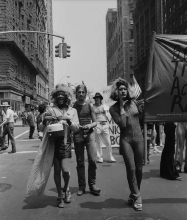 A black and white photo of Marsha P. Johnson and Sylvia Rivera at a protest