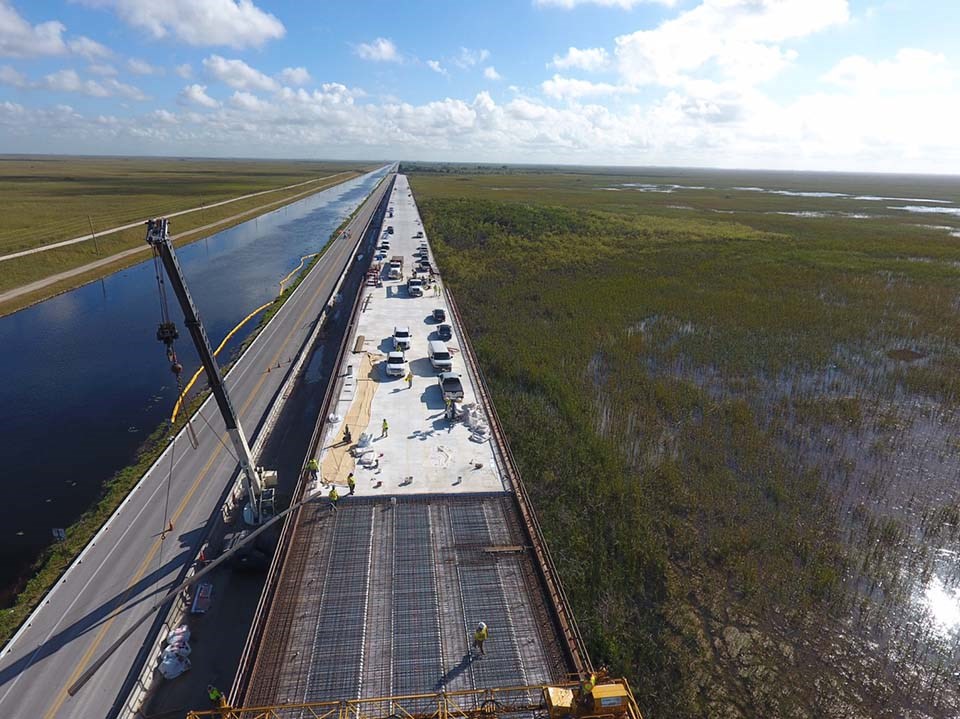 View of Tamiami Bridge under construction looking east