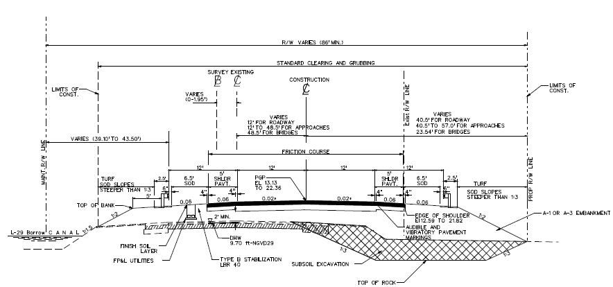 Cross section of reconstructed Tamiami Trail Roadway